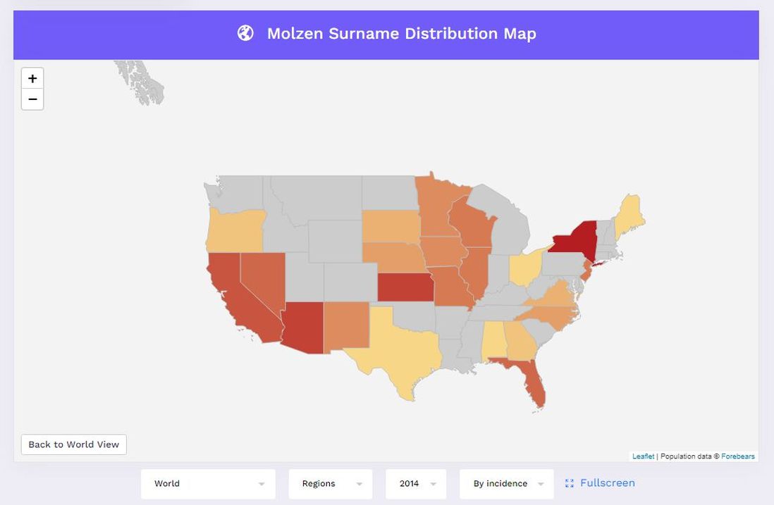 Namenskarte Molzen USA Namenskarte Forebears